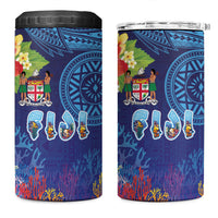 Fiji Day 4 in 1 Can Cooler Tumbler Coral Reef with Tapa Motifs and Hibiscus Ocean Vibe