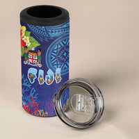 Fiji Day 4 in 1 Can Cooler Tumbler Coral Reef with Tapa Motifs and Hibiscus Ocean Vibe