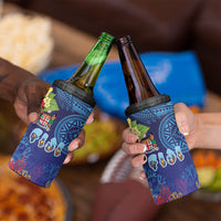 Fiji Day 4 in 1 Can Cooler Tumbler Coral Reef with Tapa Motifs and Hibiscus Ocean Vibe