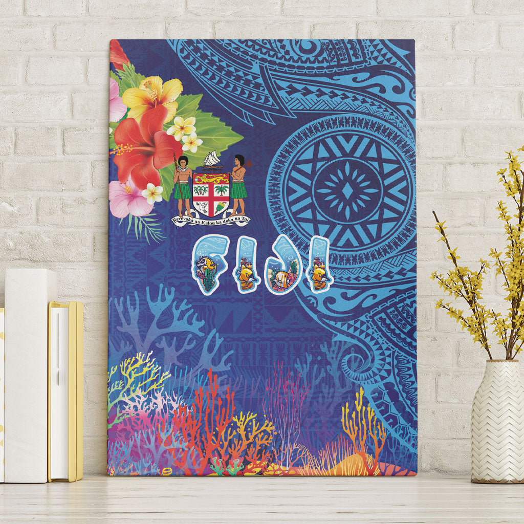 Fiji Day Canvas Wall Art Coral Reef with Tapa Motifs and Hibiscus Ocean Vibe