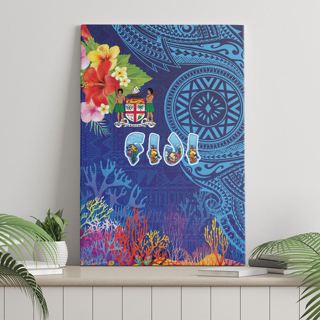 Fiji Day Canvas Wall Art Coral Reef with Tapa Motifs and Hibiscus Ocean Vibe