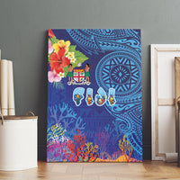 Fiji Day Canvas Wall Art Coral Reef with Tapa Motifs and Hibiscus Ocean Vibe