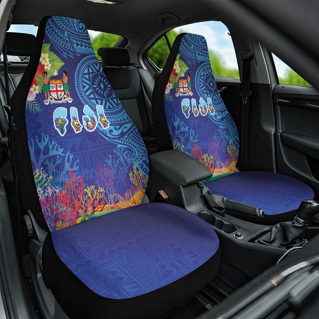 Fiji Day Car Seat Cover Coral Reef with Tapa Motifs and Hibiscus Ocean Vibe