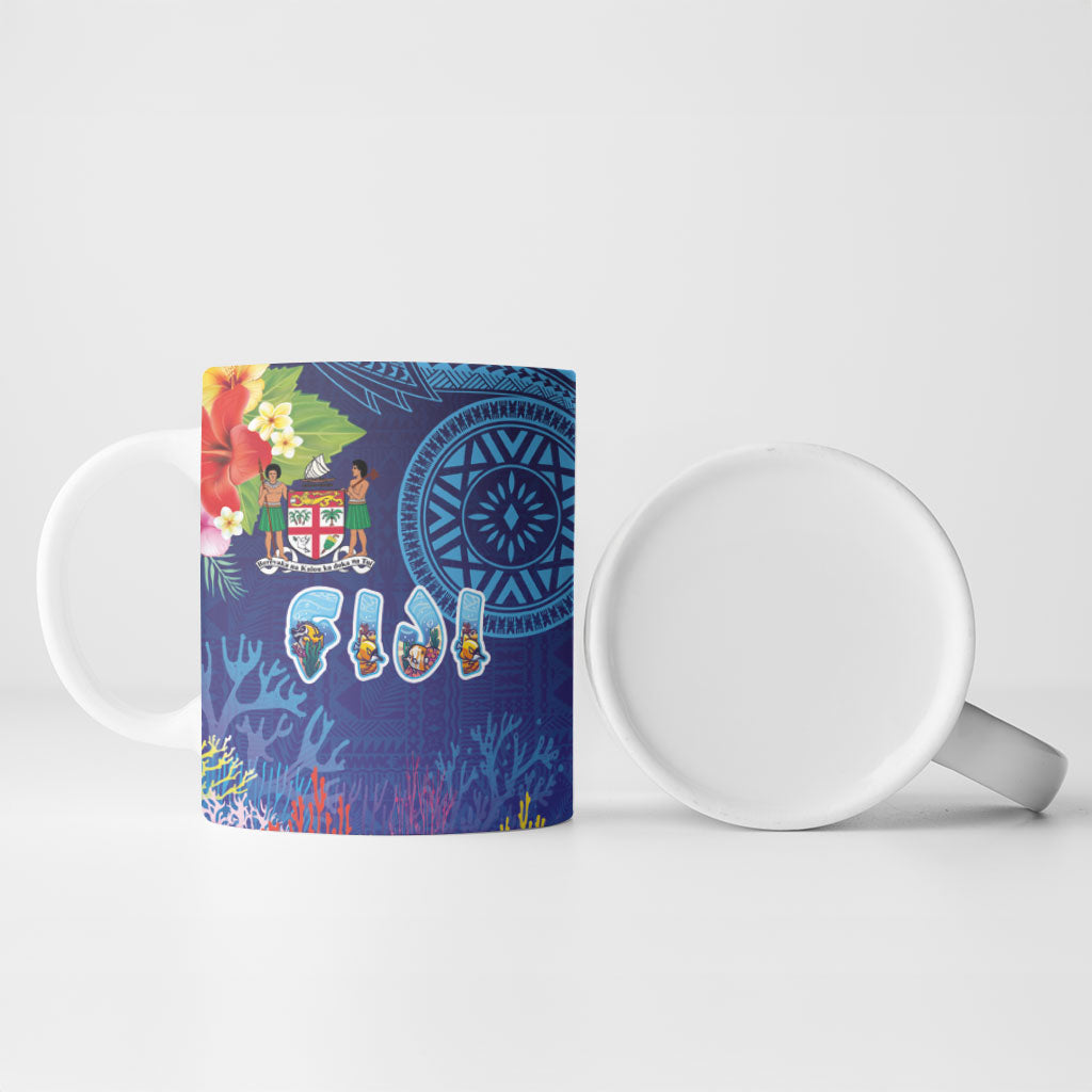 Fiji Day Ceramic Mug Coral Reef with Tapa Motifs and Hibiscus Ocean Vibe