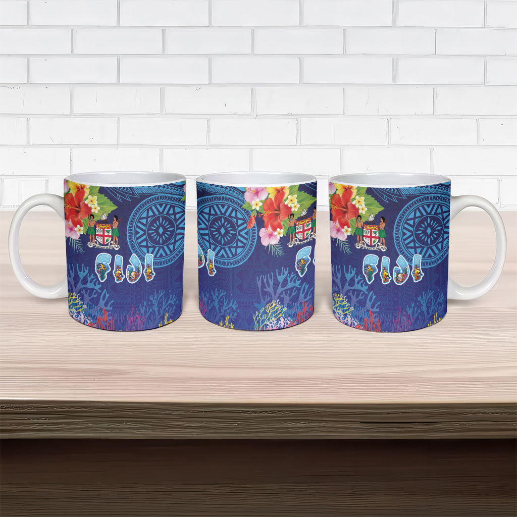 Fiji Day Ceramic Mug Coral Reef with Tapa Motifs and Hibiscus Ocean Vibe