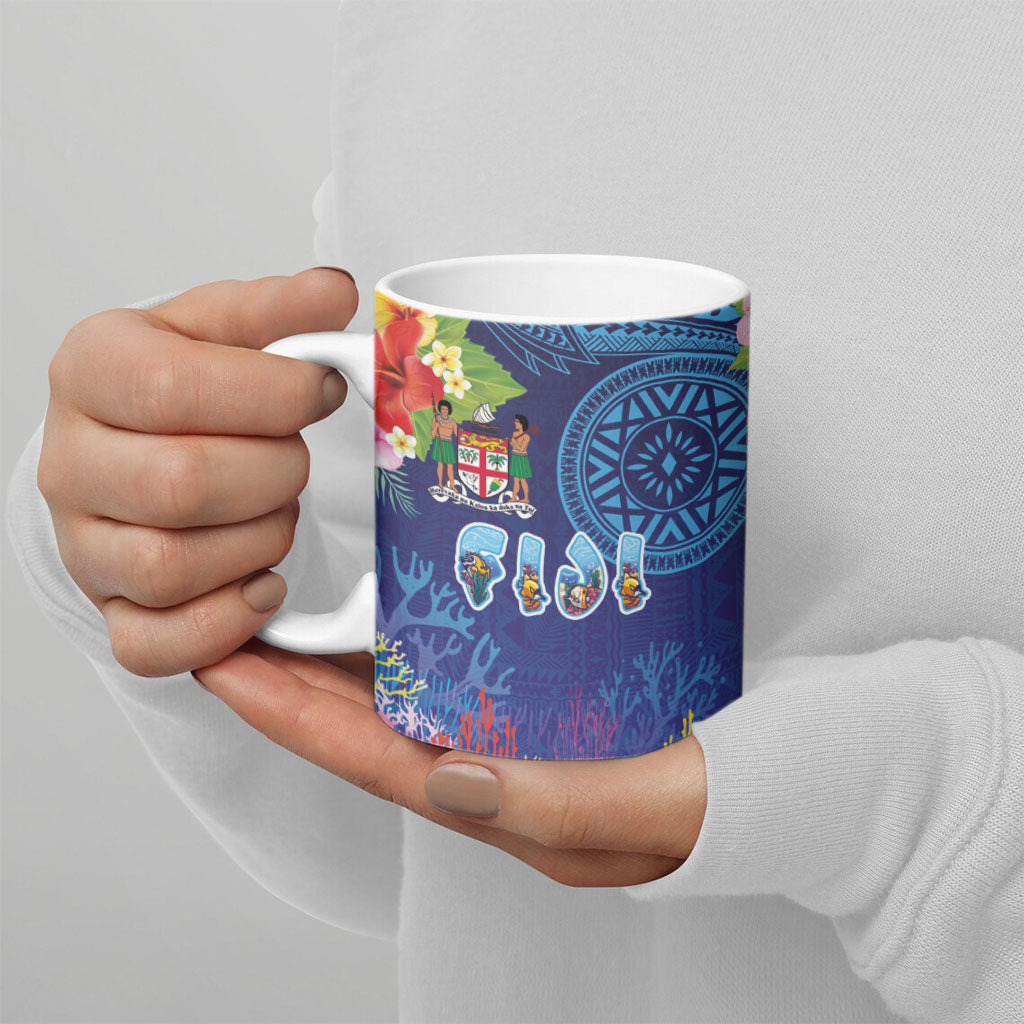 Fiji Day Ceramic Mug Coral Reef with Tapa Motifs and Hibiscus Ocean Vibe