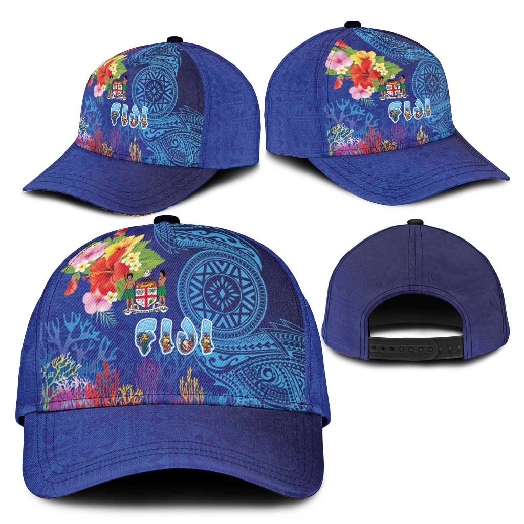 Fiji Day Classic Cap Coral Reef with Tapa Motifs and Hibiscus Ocean Vibe