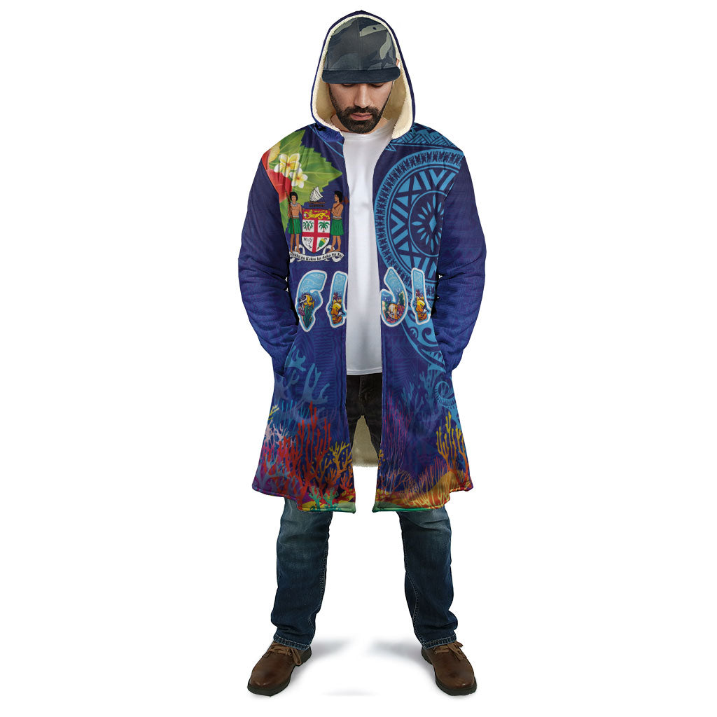 Fiji Day Cloak Coral Reef with Tapa Motifs and Hibiscus Ocean Vibe