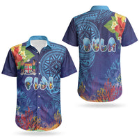 Fiji Day Couples Matching Mermaid Dress and Hawaiian Shirt Coral Reef with Tapa Motifs and Hibiscus Ocean Vibe