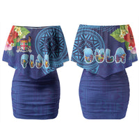 Fiji Day Couples Matching Off Shoulder Short Dress and Long Sleeve Button Shirt Coral Reef with Tapa Motifs and Hibiscus Ocean Vibe