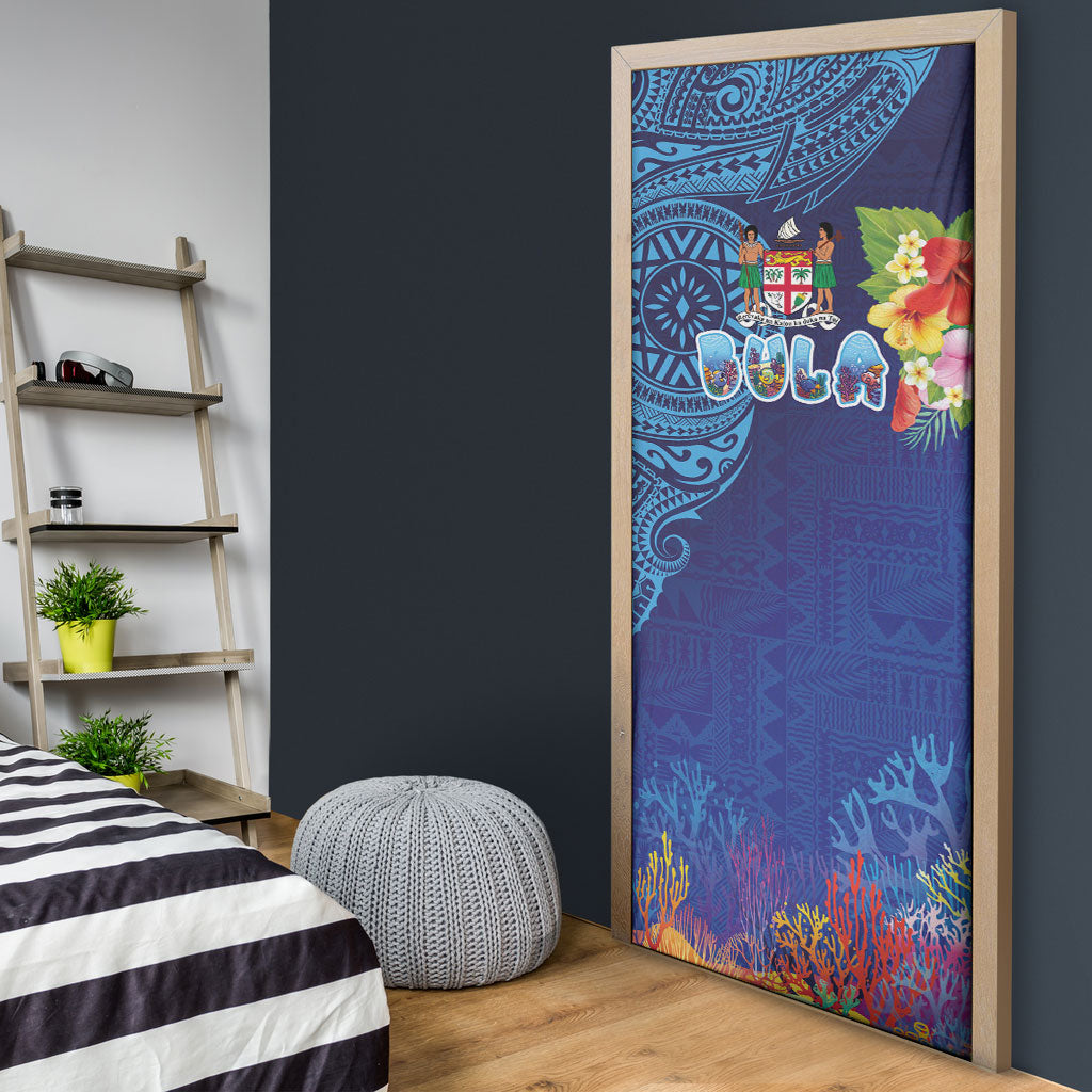 Fiji Day Door Cover Coral Reef with Tapa Motifs and Hibiscus Ocean Vibe