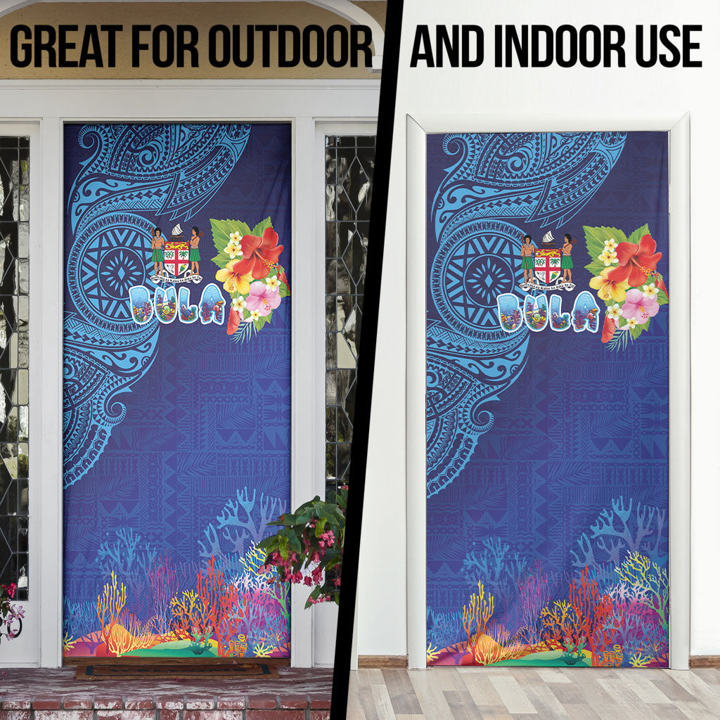 Fiji Day Door Cover Coral Reef with Tapa Motifs and Hibiscus Ocean Vibe
