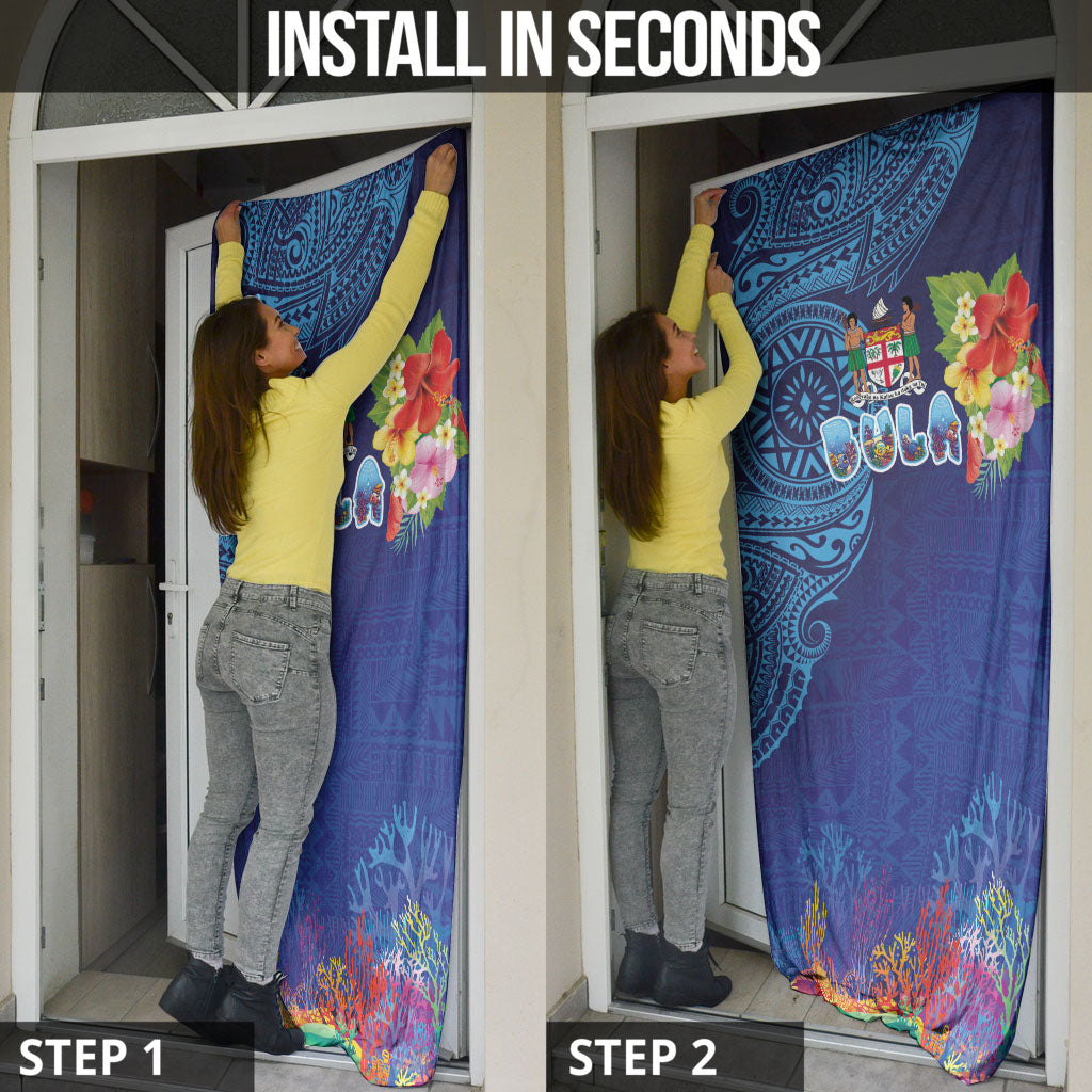 Fiji Day Door Cover Coral Reef with Tapa Motifs and Hibiscus Ocean Vibe