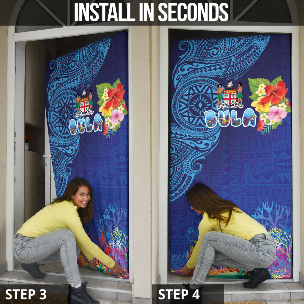Fiji Day Door Cover Coral Reef with Tapa Motifs and Hibiscus Ocean Vibe