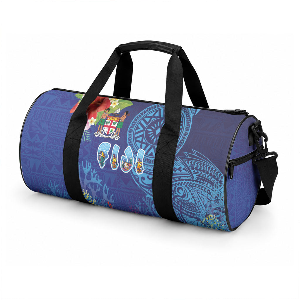 Fiji Day Duffle Bag Coral Reef with Tapa Motifs and Hibiscus Ocean Vibe