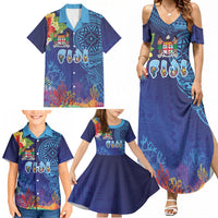 Fiji Day Family Matching Summer Maxi Dress and Hawaiian Shirt Coral Reef with Tapa Motifs and Hibiscus Ocean Vibe