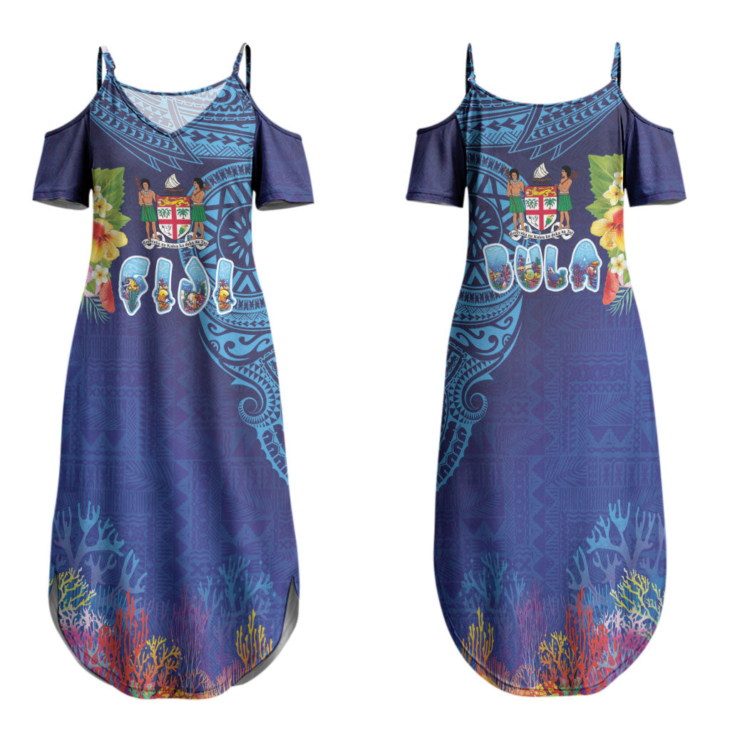 Fiji Day Family Matching Summer Maxi Dress and Hawaiian Shirt Coral Reef with Tapa Motifs and Hibiscus Ocean Vibe