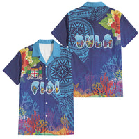 Fiji Day Family Matching Summer Maxi Dress and Hawaiian Shirt Coral Reef with Tapa Motifs and Hibiscus Ocean Vibe