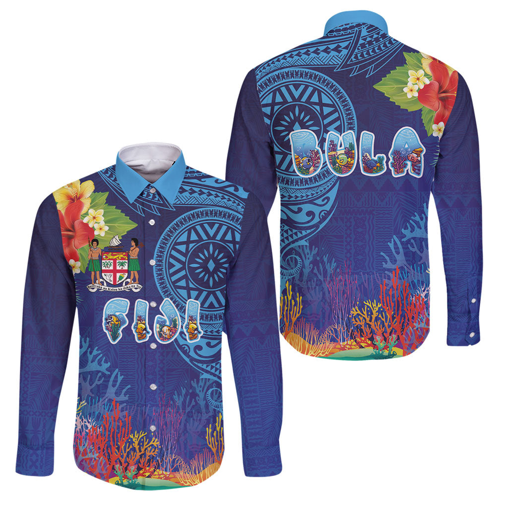 Fiji Day Family Matching Summer Maxi Dress and Hawaiian Shirt Coral Reef with Tapa Motifs and Hibiscus Ocean Vibe