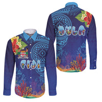 Fiji Day Family Matching Summer Maxi Dress and Hawaiian Shirt Coral Reef with Tapa Motifs and Hibiscus Ocean Vibe