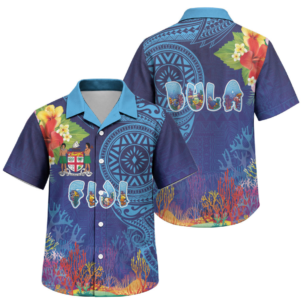 Fiji Day Family Matching Summer Maxi Dress and Hawaiian Shirt Coral Reef with Tapa Motifs and Hibiscus Ocean Vibe