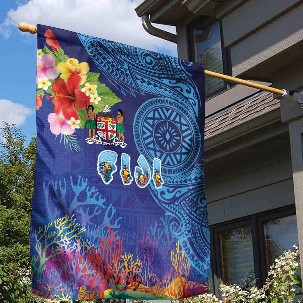 Fiji Day Garden Flag Coral Reef with Tapa Motifs and Hibiscus Ocean Vibe