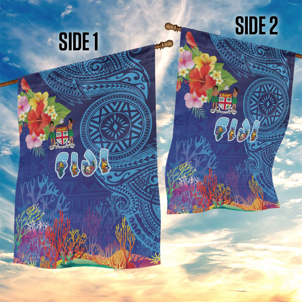 Fiji Day Garden Flag Coral Reef with Tapa Motifs and Hibiscus Ocean Vibe