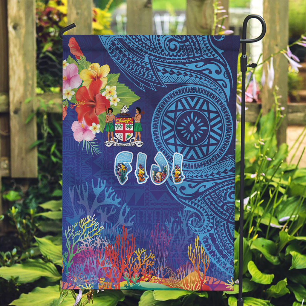 Fiji Day Garden Flag Coral Reef with Tapa Motifs and Hibiscus Ocean Vibe