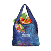 Fiji Day Grocery Bag Coral Reef with Tapa Motifs and Hibiscus Ocean Vibe