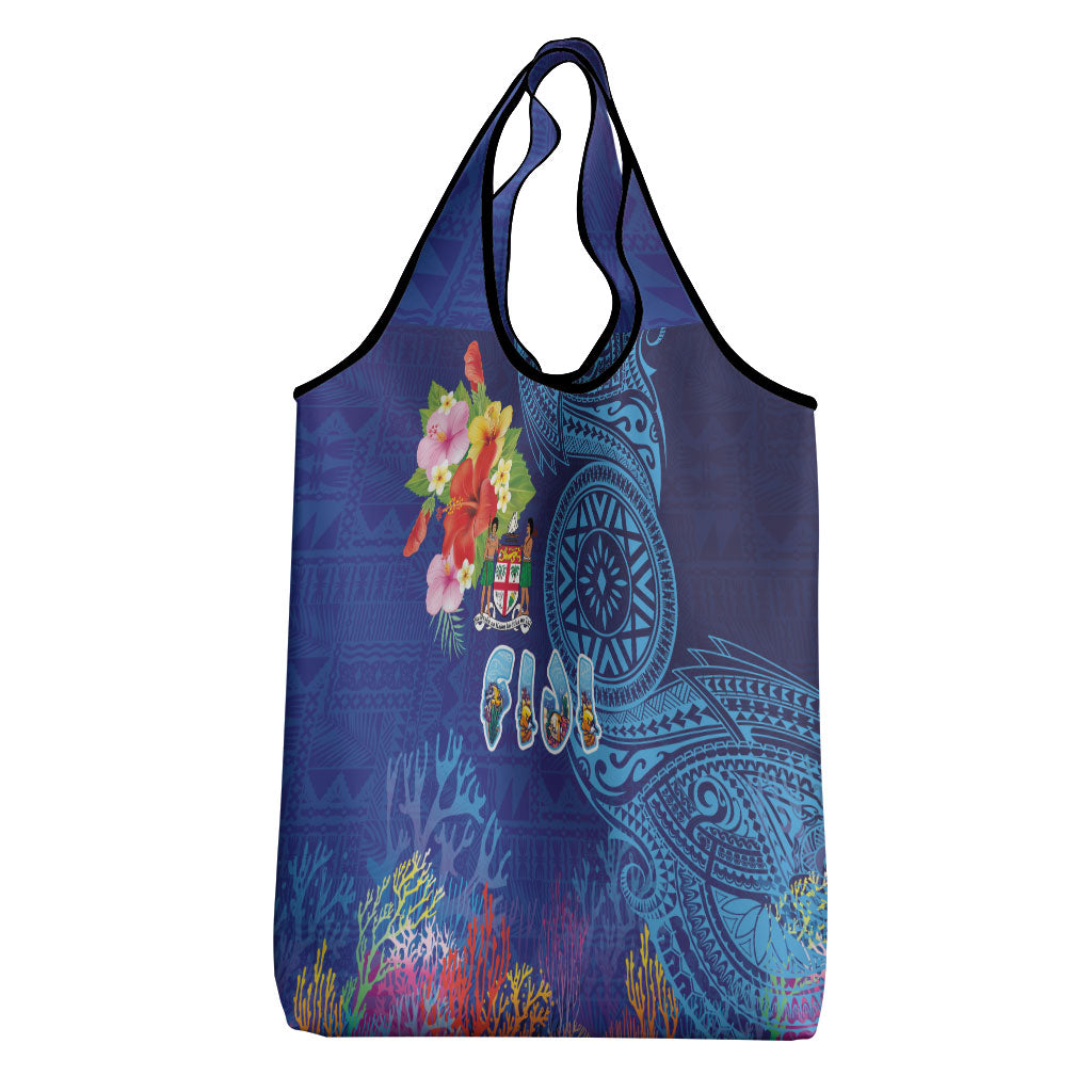 Fiji Day Grocery Bag Coral Reef with Tapa Motifs and Hibiscus Ocean Vibe