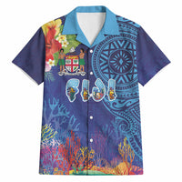 Fiji Day Hawaiian Shirt Coral Reef with Tapa Motifs and Hibiscus Ocean Vibe