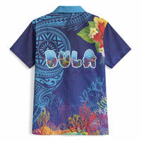 Fiji Day Hawaiian Shirt Coral Reef with Tapa Motifs and Hibiscus Ocean Vibe