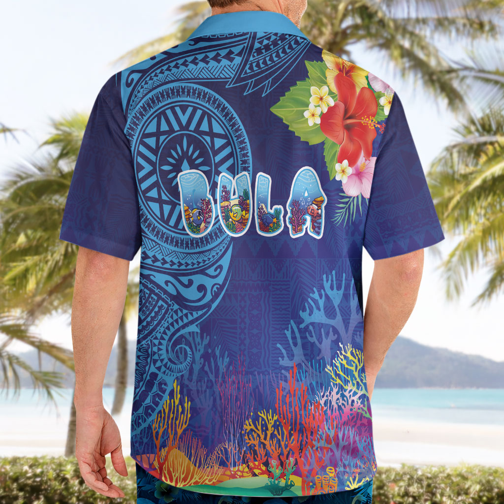 Fiji Day Hawaiian Shirt Coral Reef with Tapa Motifs and Hibiscus Ocean Vibe