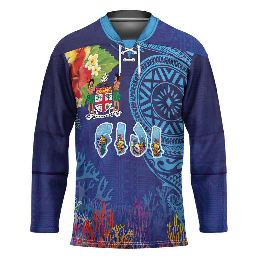 Fiji Day Hockey Jersey Coral Reef with Tapa Motifs and Hibiscus Ocean Vibe