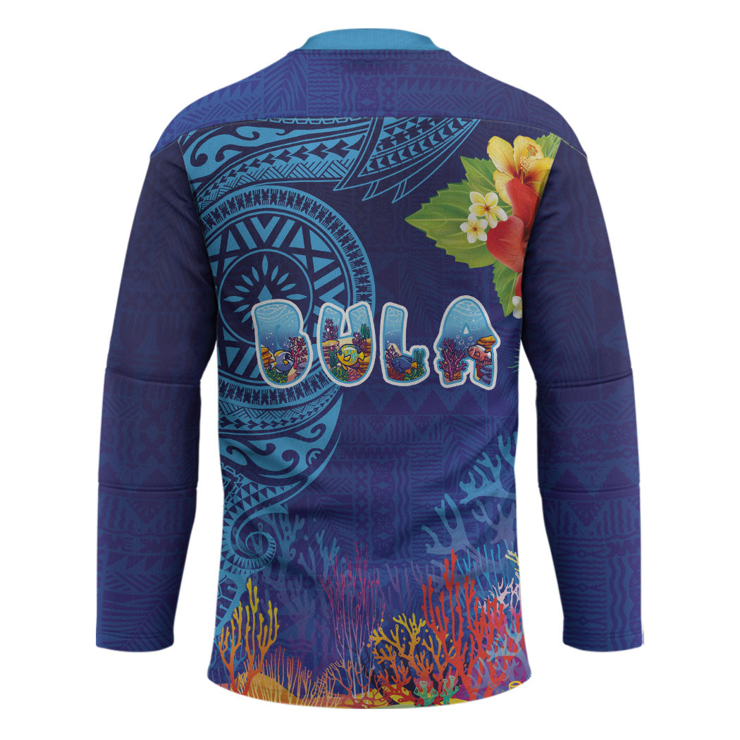 Fiji Day Hockey Jersey Coral Reef with Tapa Motifs and Hibiscus Ocean Vibe