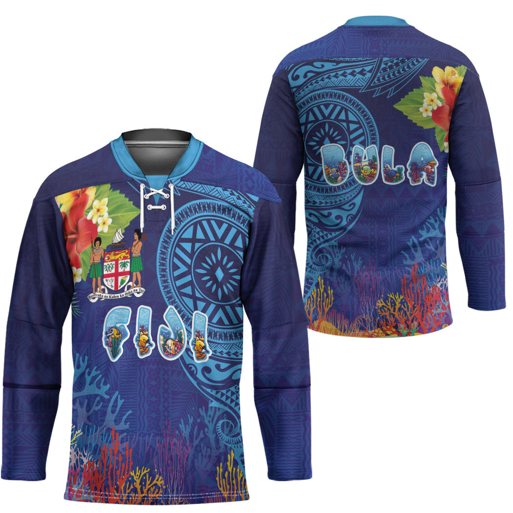 Fiji Day Hockey Jersey Coral Reef with Tapa Motifs and Hibiscus Ocean Vibe