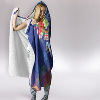 Fiji Day Hooded Blanket Coral Reef with Tapa Motifs and Hibiscus Ocean Vibe