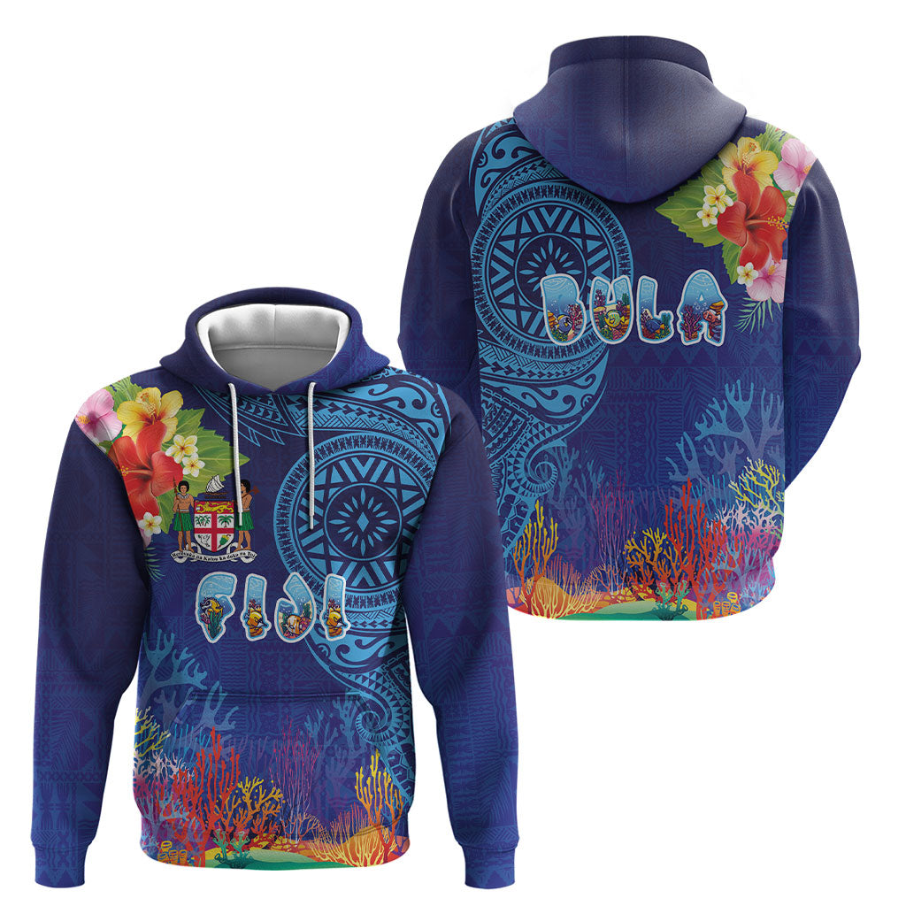 Fiji Day Hoodie Coral Reef with Tapa Motifs and Hibiscus Ocean Vibe