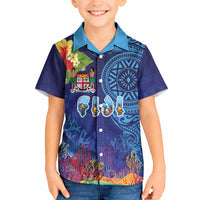 Fiji Day Kid Hawaiian Shirt Coral Reef with Tapa Motifs and Hibiscus Ocean Vibe
