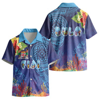 Fiji Day Kid Hawaiian Shirt Coral Reef with Tapa Motifs and Hibiscus Ocean Vibe