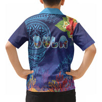Fiji Day Kid Hawaiian Shirt Coral Reef with Tapa Motifs and Hibiscus Ocean Vibe