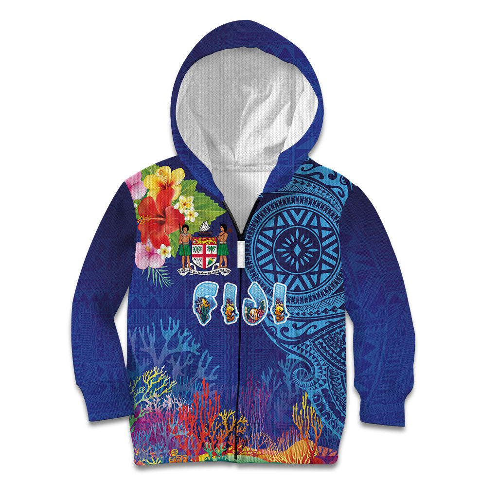Fiji Day Kid Hoodie Coral Reef with Tapa Motifs and Hibiscus Ocean Vibe