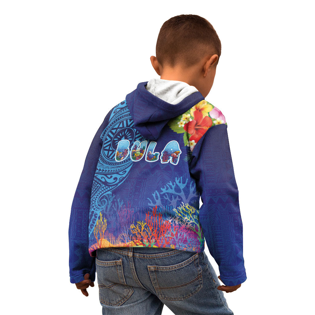 Fiji Day Kid Hoodie Coral Reef with Tapa Motifs and Hibiscus Ocean Vibe