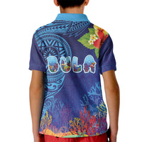 Fiji Day Kid Polo Shirt Coral Reef with Tapa Motifs and Hibiscus Ocean Vibe