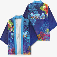 Fiji Day Kimono Coral Reef with Tapa Motifs and Hibiscus Ocean Vibe