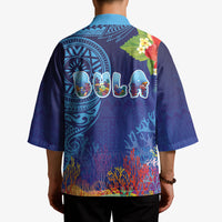 Fiji Day Kimono Coral Reef with Tapa Motifs and Hibiscus Ocean Vibe