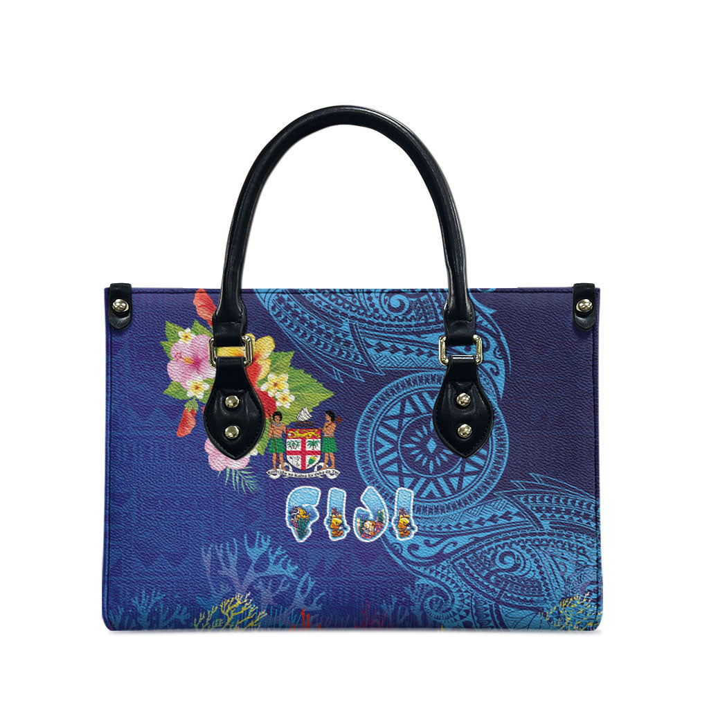 Fiji Day Leather Bag Coral Reef with Tapa Motifs and Hibiscus Ocean Vibe