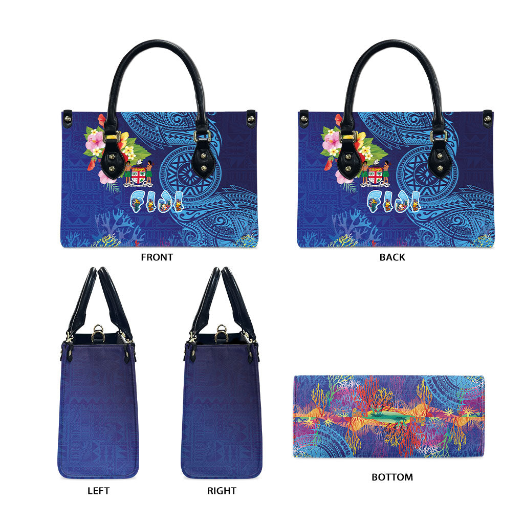 Fiji Day Leather Bag Coral Reef with Tapa Motifs and Hibiscus Ocean Vibe