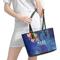 Fiji Day Leather Tote Bag Coral Reef with Tapa Motifs and Hibiscus Ocean Vibe