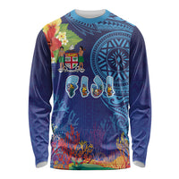 Fiji Day Long Sleeve Shirt Coral Reef with Tapa Motifs and Hibiscus Ocean Vibe